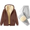 Generic Tuta da donna foderata in pile, set completo da 2 pezzi, set da jogging da donna, gamba dritta, pantaloni caldi invernali, tuta termica con cappuccio in peluche, set di tuta casual casual
