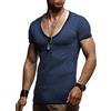 Leif Nelson LN6280 Maglietta Uomo con Scollo a V - T‑Shirt Estiva in Cotone, Slim Fit, Manica Corta Casual Basic, Blu Scuro, XXL