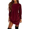 QWUVEDS Abito nero da donna a maniche lunghe, mini tunica da donna, casual, girocollo, largo, arricciato, abito nero