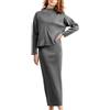 Generic Maglione e gonna lavorati a maglia a maniche lunghe in tinta unita autunno inverno da donna, versione ampia del casual da indossare per la casa vestito donna cotone (Grey, One Size)