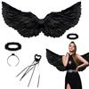 Yi'antai Ali d'Angelo Nero,Ali d'Angelo con Aureola e Bacchetta Magica,Costume da Angelo e Diavolo,Fate Costume Accessori,Angelo Diavolo Ali Adulti Nero,Costumi di Carnevale (Nero 80 * 40cm)