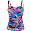 Ocean Blues Costume da bagno da donna a fascia, con increspature, controllo della pancia, solo top tankini, Foglie colorate., L