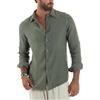 Giosal Camicia Uomo Lino Colletto Maniche Lunghe Casual Regular Fit Basic Tinta Unita Vari Colori (IT, Testo, S, Regular, Regular, Verde)