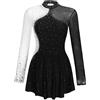 Loodgao Abito da Pattinaggio Artistico su Ghiaccio Donna Chiffon Strass Vestito Ritmica Leotards Classica Tutu Body Pattinaggio Rotelle Costume di Ginnastica Nero S