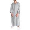 Generic Abbigliamento da Preghiera Uomo - Caftano Musulmano Abaya Lino Estate Fresco Jilbab Musulmano Caftano Abaya Caftano Uomo Cotone Lino Abbigliamento Arabo Uomo Caftano Motivo Islamico Jalabiya