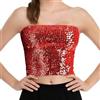 Wildarms Top corto da donna con paillettes scintillanti, a forma di sirena, senza spalline, metallizzato, per feste e discoteche, Rosso, Large-X-Large