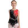 Loodgao Vestito Pattinaggio Artistico Bambina Body Ginnastica Ritmica Leotards Danza Coreografico Balletto Costumino Ginnastica Senza Maniche Strass Bodysuit Rosso 11-12 anni