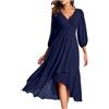 Generic Abito da Donna in Chiffon Primaverile con Scollo a V Maniche Lunghe Pieghettato A Line Lunghezza Midi Abito da Sposa per invitati