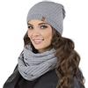 Vivisence Set Invernale da Donna con Cappello E Scaldacollo A Doppio Giro Realizzato in Filato Caldo E Morbido Perfetto per Protezione dal Freddo Stile Elegante E Classico, Grigio Chiaro,Taglia Unica