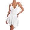 AOWVUTS Vestito Sexy Donna Mini Abito Senza Maniche Vestiti Corto Bodycon Senza Schienale Casual Swing Abiti Scollo a V Aderente Abito da Sera con Orlo Irregolare per Cocktail Party Discoteca Festa