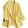 Mywinway Giacche Blazer da Donna Casual Maniche 3/4 Leggere Estive Primaverili in Cotone e Lino, Giallo, X-Large