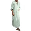 Munweiyu Veste Musulmano Uomo Cotone Lino Caftano V Collo Manica Corta Robe Thobe Con Tasche Camicia Casual Islamico Abbigliamento Arabico Djellaba Lungo Abbigliamento Preghiera, verde chiaro, M