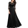 Minetom Vestito da Cerimonia Donna Stile Impero Linea ad a Manica a 3/4 Pizzo Chiffon Nozze Cocktail Maxi Abito Lungo C Nero 44