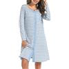 Marvmys Camicia Notte Donna Cotone Corta Cardigan con Scollo V Bottoni Donna Adatto Leggero e Confortevole per Il Parto Ospedaliero Quotidiano per L'Allattamento Seno Blu-Manica Lunga XL