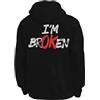 iNexTech Funny Im Broken Hoodie Im Ok Felpa con cappuccio nero Pullover per uomo, S1., L