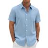 Xnova Camicia Uomo in Cotone e Lino Camicia Uomo Maniche Corte Estiva Regular Fit con Taschino la Spiaggia Camicie con Collo Button-Down Le Vacanze e Il Lavoro, Azzurro, L