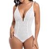 SHAPERIN Body Modellante Pizzo Donna Scollo V Shapewear Bodysuit Perizoma Contenitivo Modellante Dimagrante Pancia Piatta Bianco 1# M