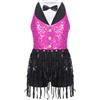 HULIJA Body da Ginnastica Artistica Bambina Senza Maniche Nappe Leotards da Ginnastica Ritmica Body Danza Samba Rumba Salsa Jazz Rosa caldo 7-8 anni