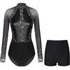 LiiYii Body da Danza Classica per Donna Leotards Metallico Body da Ginnastica Artistica con Pantalocini Leggings Corti Tuta da Pattinaggio Artistico Nero M