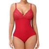 SHAPERIN Body Modellante Donna Pancia Piatta Perizoma Shapewear Body in Pizzo con Scollo a V Elegante Bodysuit Senza Maniche, Rosso, M