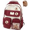 Generic Capybara Zaino Per La Scuola, Carino Preppy Estetico Y2k Zaino Con Spilla Kawaii E Accessori Per Ragazze, Rosso, Taglia unica