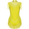 Yruioon Body da ginnastica per ragazze, con paillettes, senza maniche, con frange, da pattinaggio, per competizione, costume da danza, Giallo fluorescente., 122-128 cm