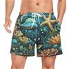 Wzzzsun Simpatiche Stelle Marine con Pesci dell'Oceano Costume da Bagno Uomo Pantaloncini da Surf Asciugatura Veloce Costumi Spiaggia Calzoncini