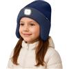 ATNKE Bambini LED Illuminato Berretto Cappello con Paraorecchie,USB Ricaricabile 4 LED Corsa Cappello Lampada Invernale Calda Pile Foderato Beanie Regali per Ragazzi e Ragazze