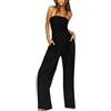 Minetom Jumpsuit Donna Elegante Senza Spalline Tinta Unita Tuta a Gamba Larga Pantaloni Cerimonia Cocktail Monopezzi Tutine A Nero M