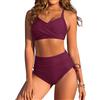 FemiChic Donna Costume da Bagno Vita Alta Push Up Bikini Due Pezzi Sexy Tummy Control Costumi con Drawstring(Rosso Viola,L)