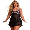 comeondear Babydoll Donna Hot Rete Lingerie Taglie Forti con Ferretto Completo Intimo con Perizoma Spalline Regolabili Pigiama Traspirante Camicia da NOTT Senza Maniche Vestaglia(Nero,S)