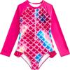 WYTbaby Costume da bagno da bambina, a maniche lunghe, a sirena, costume intero estivo da 3 a 8 anni, Rosso, 4-5 Anni