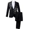 Generic Abito Nero da Uomo, 2 Pezzi, Smoking con Diamanti e Motivi Floreali, Blazer, Pantaloni, per Matrimonio, Ballo di fine Anno, con Cravatta, Nero, Taglia Piccola