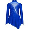 Miaeowve Abito acrobatico, da ragazza, a maniche lunghe, da allenamento, per bambini, con strass, con scollo rotondo, con gonna, Blu, 158 cm-164 cm