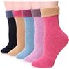 EBMORE Calzini in Lana Merino Donna, Calze Termiche Spugna, Invernali Lavoro Caldo 5 Paia Regalo (Bordo Rosa)