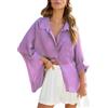 Homlan Camicia da Donna a Maniche Lunghe, Elegante, con Scollo a V, Casual, in Lino, con Bottoni, con Tasche sul Petto, Viola., L