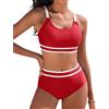 Yuson Girl Costume da Bagno Donna Due Pezzi Push Up Imbottito Reggiseno Bikini Donna Mare Regolabile Costumi da Bagno Scollo a U Patchwork a Righe Bikini Vita Alta Bikini da Spiaggia(Bordeaux, M)