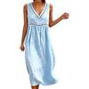 Generico Abito Lino Donna Casual Spiaggia Vestito Senza Maniche Taglie Forti Estivi Donna Vestiti Scollo A V Largo Vestiti Mare Prendisole Leggero Elegante Copricostume Summer Dress (A-Light Blue, M)