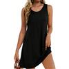 Koerye Vestito Donna Lungo Vestito da Mare Estivo Abito da Spiaggia Girocollo Senza Maniche con Coulisse Vestiti Casual Mare Prendisole con Tasche Beach Dress Nero,M