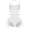 Monduelle Abito da Ballo Pattinaggio Bambina Latino Americano Ginnastica Leotards con Paillettes Piuma Costume Danza Samba Contemporanea Avorio 9-10 Anni