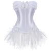 WOXIHUAN Donna Sexy Gothic Lace up Vintage Corsetto e Bustiers Vestito con Gonna Abito da Corsetto Rinascimentale con Ricamo Floreale Senza Spalline,Costume di Halloween