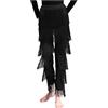 RUNQHUI Pantaloni da Danza Latina con Frange da Donna Pantaloni da Danza Rumba Tango Chacha Salsa Costume Pantaloni da Danza, A nero, S