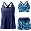 Generico Tankini da Donna in 3 Pezzi Canotte Top e Bikini Push Up e Pantaloncini da Bagno a Vita Alta Costume da Bagno Sportivo Tankini Coprente Contenitivo per Mare Piscina Spiaggia
