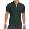 KUYIGO Uomo Polo Manica Corta 1/4 Zip Plain Casual Slim Fit Mock Neck Basic Designed Cotton Camicie S Verde Scuro