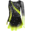 Sxiwei Ragazza Festivo Abito Pattinaggio Artistico Senza Maniche Manica Lunga Abito Balletto Danza Brillant Mesh Intarsio Body con Gonna Chiffon Abbigliamento Giallo 13-14 Anni