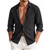 HISDERN Nero Camicia Casual da Uomo a Maniche Lunghe in Puro Cotone 2XL