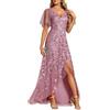 Ever-Pretty Abito da Ospite di Nozze Asimmetrico Scollo a V Linea A Paillettes Foglia Stile Impero Abito Elegante Donna Cerimonia Orchidea 44