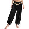 Yruioon Pantaloni da danza del ventre da donna con paillette, pantaloni harem, pantaloni tribali, arabi, danza del ventre, pantaloni da ballo indiani, Nero , XXL