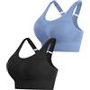 Litherday Reggiseno Sportivo Donna Senza Ferretto Push Up Imbottito Traspirante con Sostegno Forte Top Fitness per Yoga Corsa Palestra Nero + Grigio Scuro Blu XXL