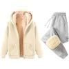 Generic Set Completo Tuta da Donna in Pile con Fodera - 2 Pezzi - Pantaloni da Jogger per Donna a Gamba Dritta Caldi per l'Inverno - Tuta Termica con Cappuccio in Pile con Vestibilità Sciolta - Abbigliamento